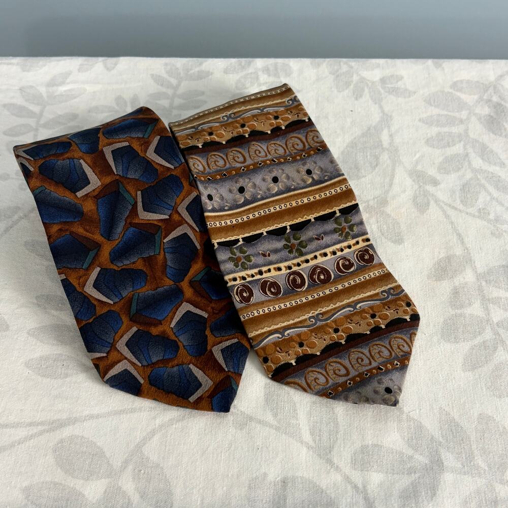 J Garcia 100% Silk Tie Lot of 2 Vintage Abstract Geometric Desert Storm 58" 4"